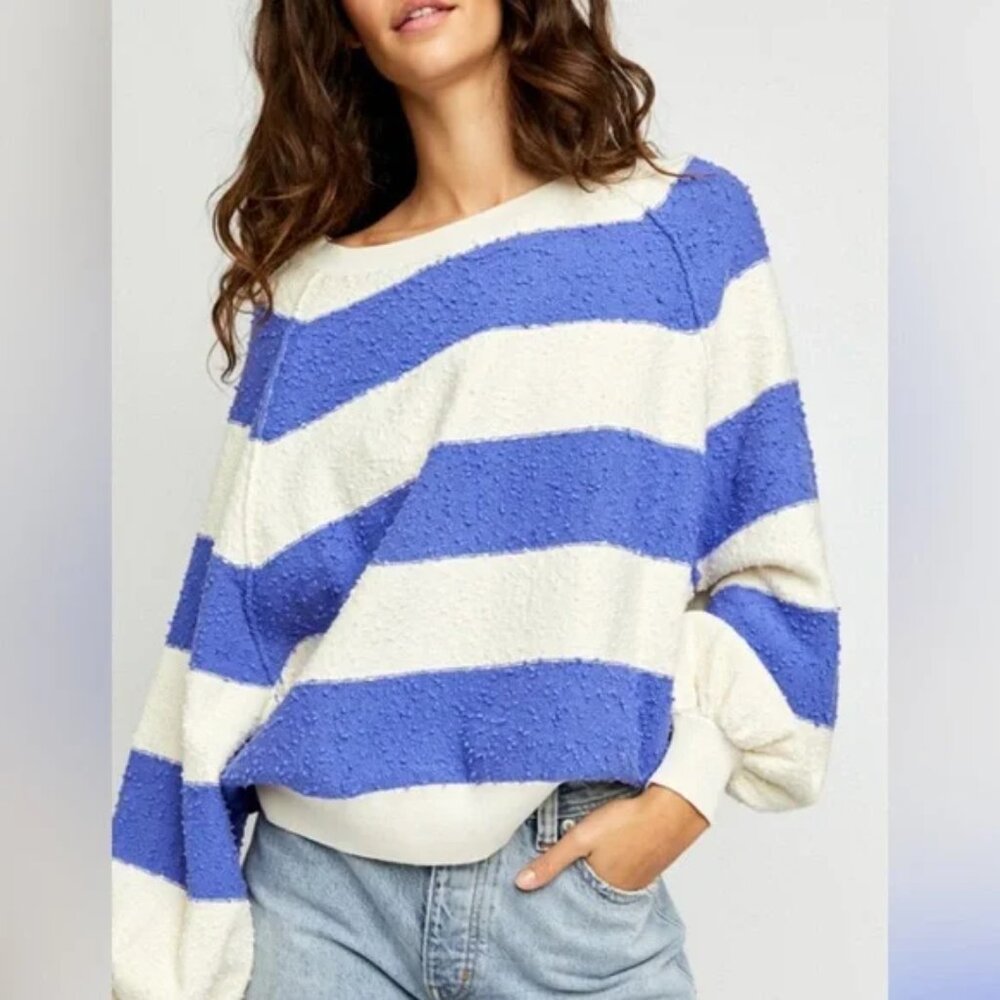 NWT Free People Found My Friend Pullover Sweater Lavender/Cream Stripe - Size S